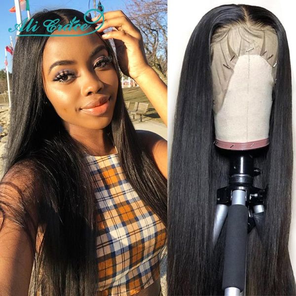 

lace wigs ali grace straight t part 13x5 front human hair with baby brazilian preplucked for woman, Black;brown