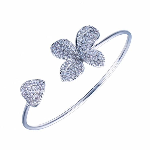 

charm bracelets erluer fashion flower open cuff for women girl zircon crystal wedding engagement adjustable jewelry bracelet bangle, Golden;silver