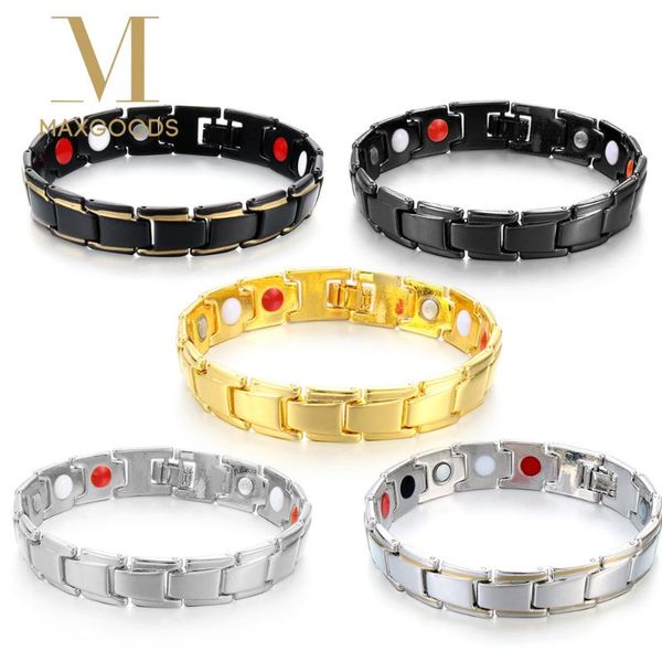 

5 colors couple therapeutic energy healing bracelet therapy magnetic bracelet lover jewelry men and women, Golden;silver