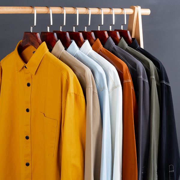 

2020 new men's fashion shirt pocket decoration casual color long-sleeved shirt pure cotton comfortable and soft plus size, White;black