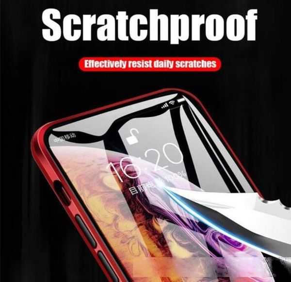 

magnetic adsorption metal phone case for iphone 11 pro xr xs max x full coverage aluminum alloy frame with tempered glass back cover