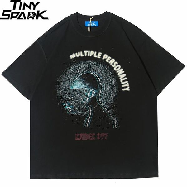 

men 2020 hip hop t shirt streetwear multiple personality harajuku tshirt oversize short sleeve summer t-shirt cotton tees, White;black