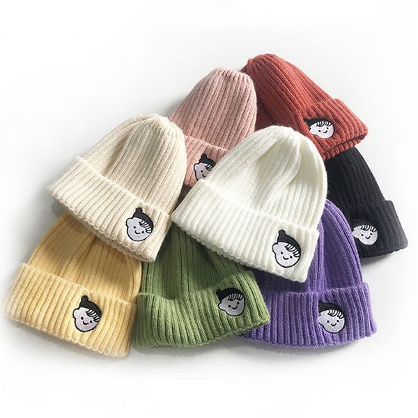 

мультфильм вышивка beanie cap женщины осень зима вязание теплый hat открытый повседневный женщина lady вязаные шапки, Blue;gray