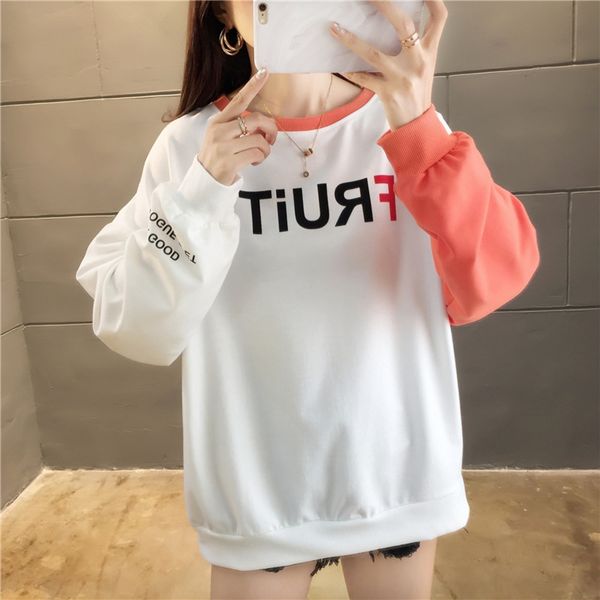 

2020 осень новых корейских stylestyle письмо печати свитер sweaterall-матч рыхлой похудения вокруг шеи длинный рукав свитер для женщин apmwl, Black