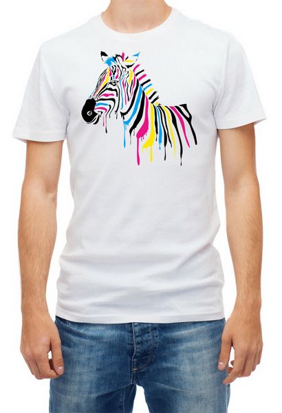 

colored zebra short sleeve white men's t shirt homme plus size tee shirt
