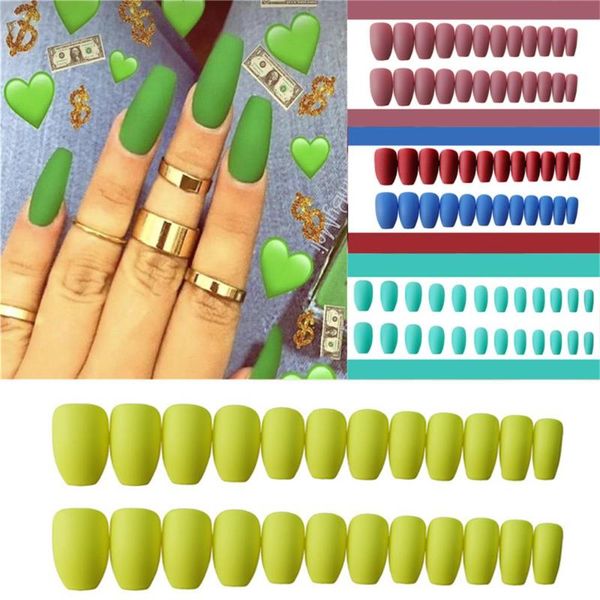 

10 / 24pcs длинные coffin глянцевая накладные ногти сплошной белый акриловые ногти поддельный natural clear блеск балерина типсы для ногтей, Red;gold