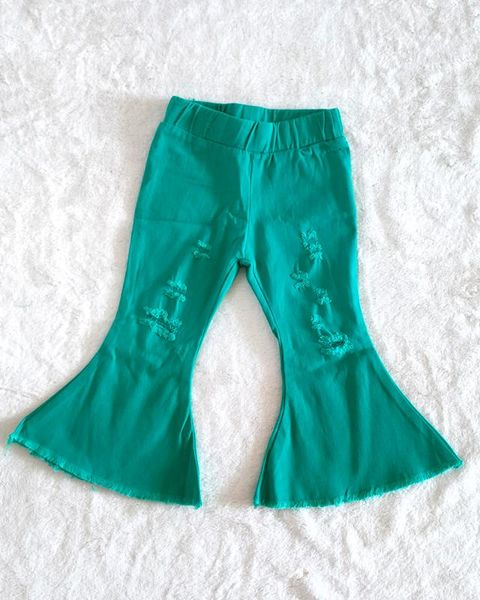

jeans kids fashion denim pants girls bell baby sell solid color ripped, Blue