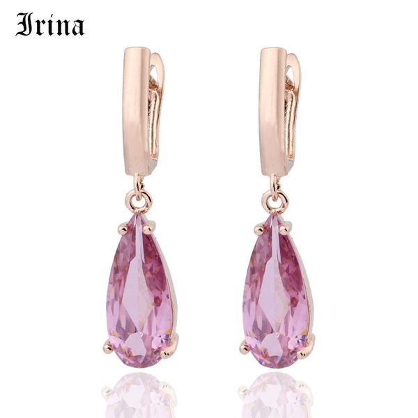 

irina 10 color new long earring for women fashion party jewelry 585 rose gold water drop zircon dangle earrings, Silver