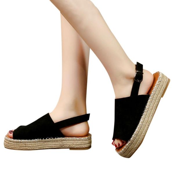 

sagace shoes women platform peep toe woven buckle strap flat thick-bottom roman sandals lady buty damskie sandalia feminina 2020, Black
