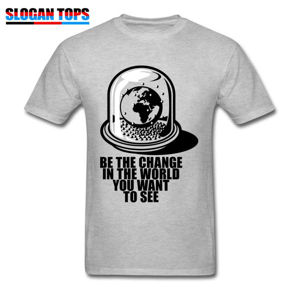 

world snow globe t shirt men grey t-shirt cotton letter tshirts change the world ghandi slogan clothes unique man