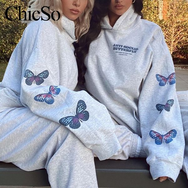 

missychilli butterfly print sweatshirt fashion winter autumn loose hoodies women casual gray oversized streetwear 2020new, Black