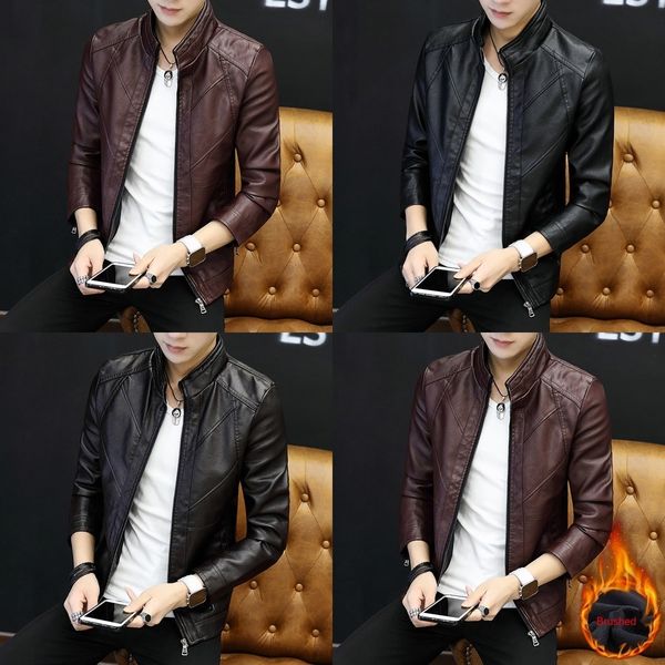 

2020 осенью и зимой случайные пальто мужской корейский стиль тонкий кожаный бумажник walletwallet walletfit моды молодость стенд воротник pu, Blue