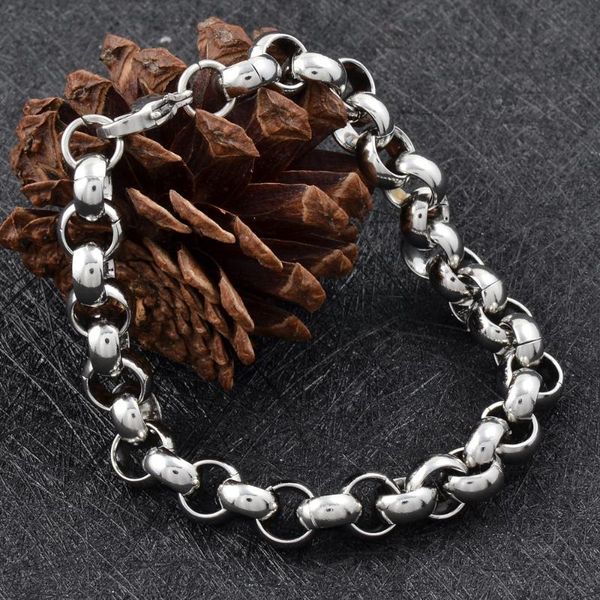 

ijn0165 fashion new link chain stainless steel bracelet men heavy wide mens bracelets 2020 circle link chain wristband, Black