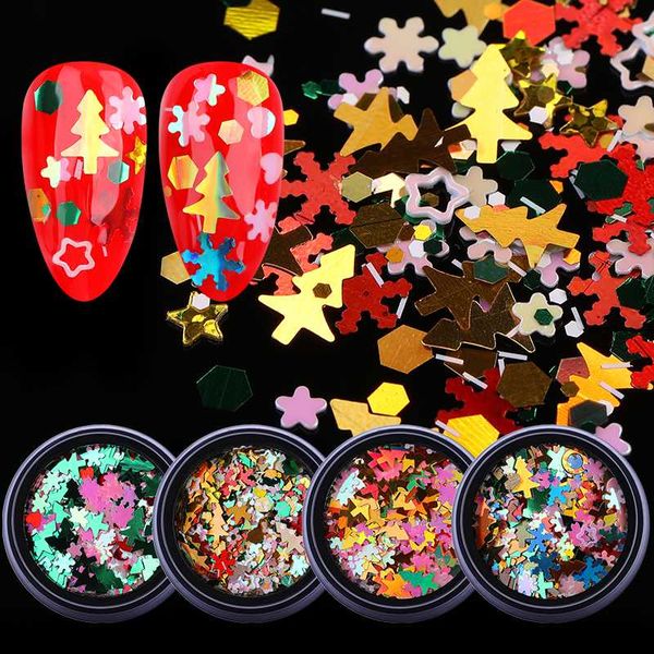 

1 box christmas nail sequins glittery gold sliver snowflake mixed patterns 3d nail art decorations for diy, Silver;gold