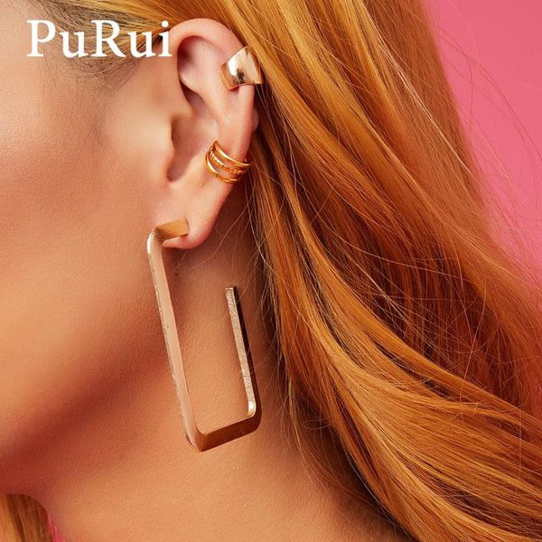 

hoop & huggie punk big circle earrings for women vintage trendy geometric clip on stud set statement fashion jewelry gift, Golden;silver