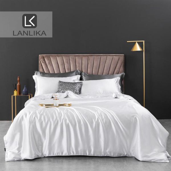 

lanlika white bedding set 100% silk luxuey bedspread bed linen set duvet cover flat sheet fitted sheet silky double size