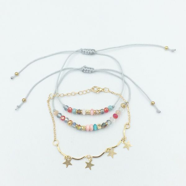 

hanjing trendy cute charm new 2020 new arrival star chains handmade braided rope bracelet set for woman jewelry wholesale gift, Golden;silver