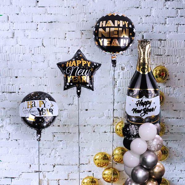 

christmas decorations happy year balloons for 2021 eve party decoration balloon gold black star bottle shape ballon supplies