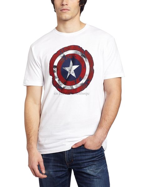 

captain america men battle shield slim fit cotton t-shirt white women tshirt