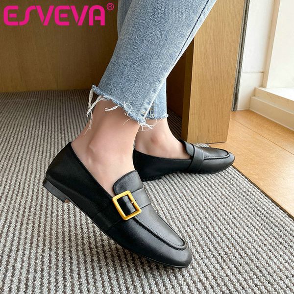 

esveva 2020 shoes round toe women pumps fashion elegant low heel shallow slip on elegant women single shoes size 34-39, Black