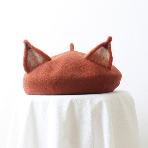 

ljl-cute ear beret casual warm painter hat handmade beret, Blue;gray