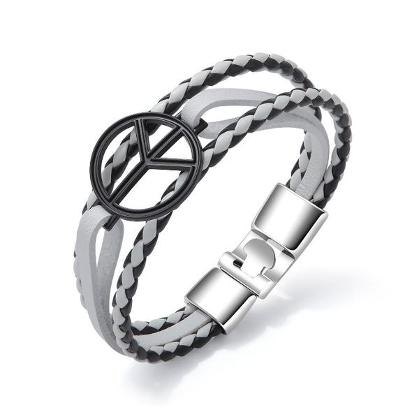 

link, chain hand-woven multi-layer chaotic men's leather bracelet with retro-style student wrist ornaments, Black