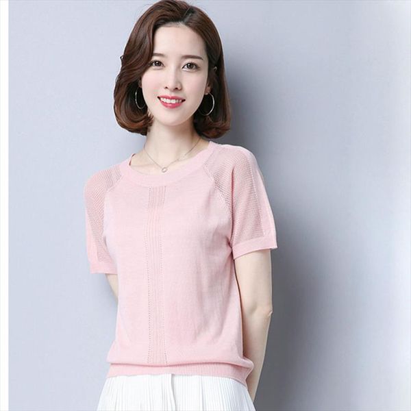 

hsp2019 выдалбливают топы женщины летняя мода с коротким рукавом пуловер вязаный свитер перемычка top thin досуг knit wear свитер, White;black