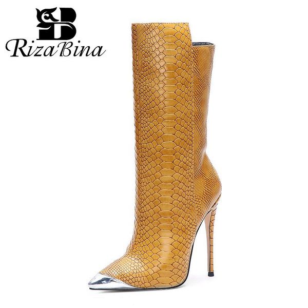 

rizabina plus size 34-45 brand new half short boots women pointed toe autumn winter designer shoes women high heel boots, Black