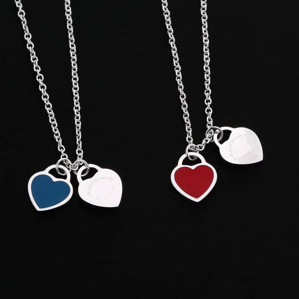 

luxury designer jewelry women necklace red and blue double love pendant necklace fashion jewelry silver body chain