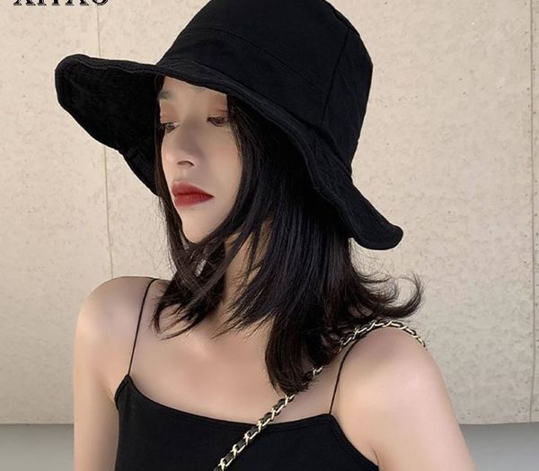 

xitao women korea bucket hats women print 2019 summer wild joker fashion wild sun hat elegant patchwork new wbb4370, Blue;gray