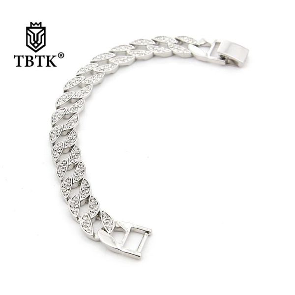 

tbtk new arrival rock roll gold color&sliver 8inch full rhinestones hip-hop luxurious bracelet fashion cool man jewelry, Black