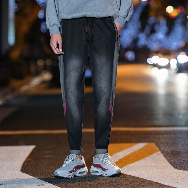 

men's jeans the 2021 japanese men logo harlan recreational little black denim trousers, Blue