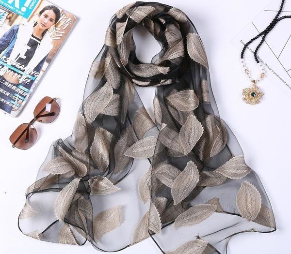 

wholesale-summer new printing fashion simulation silk scarf female leaves seaside sunscreen travel vacation air conditioning shawl, Blue;gray