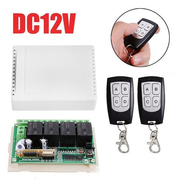 

controls 433mhz universal wireless remote control switch dc 12v 4ch relay radio receiver module with 2pcs remote control transmitters