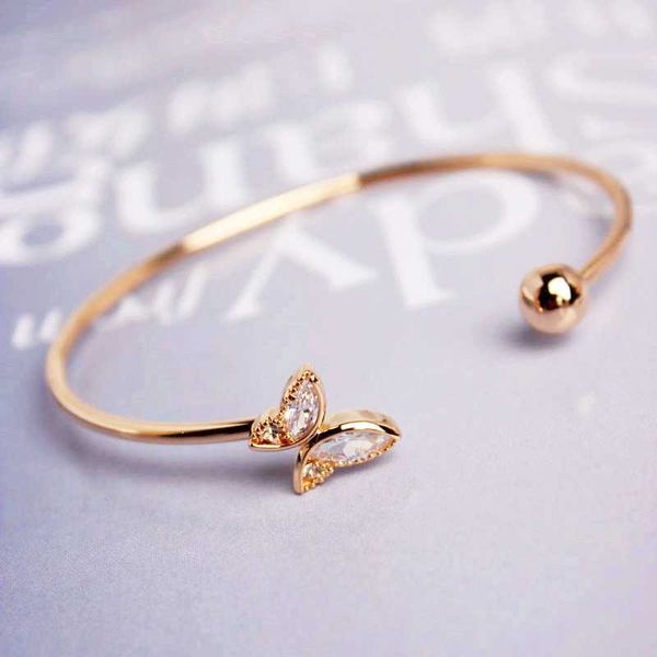 

elegant women gold open bangle fashion crystal butterfly bangle bracelet wedding party accessories gift, Golden;silver