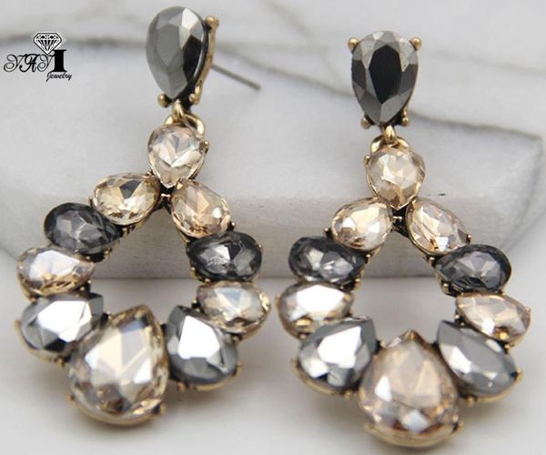 

yayi jewelry brown glass rhinestone dangle crystal earring women's fashion ancient silver color gem long earrings gift 1258
