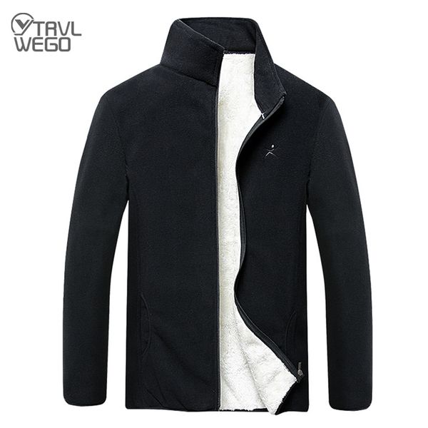 

trvlwego men's outdoor fleece hiking jacket spring autumn windproof thick warm travel jackets mountaineering camping coat, Blue;black