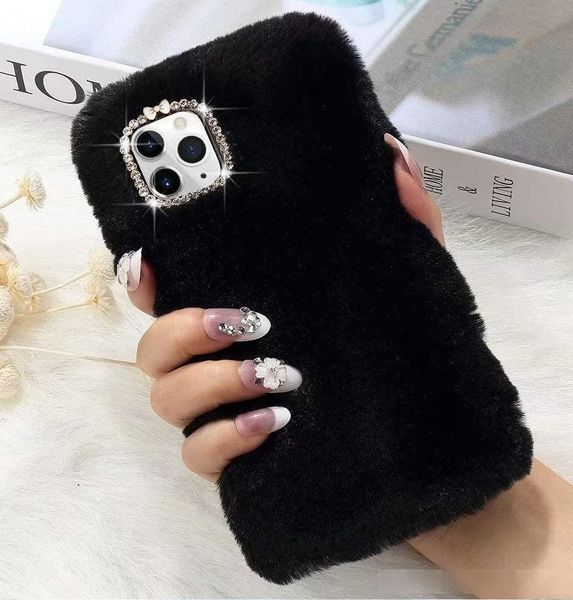 

cute girly case with bling crystal diamond silicon soft fluffy furry shockproof protective phone case for iphone 7 8plus xr 11 11 pro max