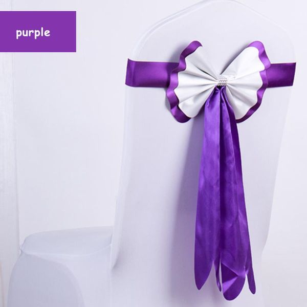 

wholesale 50pcs/lot purple/blue/yellow double thick bow chair sash spandex band for wedding party l chair back decor