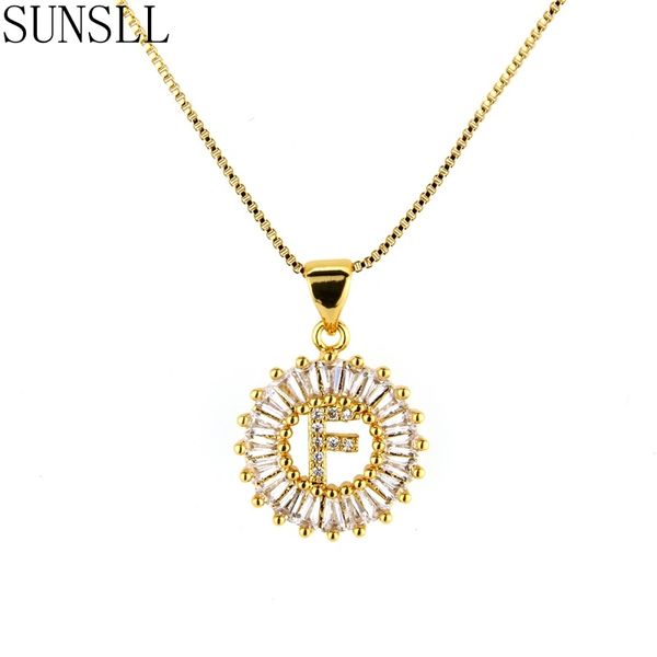 

pendant necklaces sunsll handmade fashion white cubic zirconia round shape gold letter tiny simple style necklace jewelry for women gift, Silver