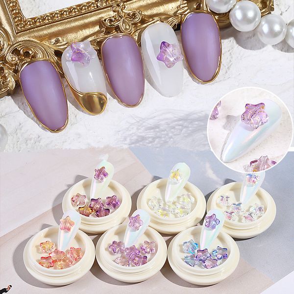 

6 pcs nail accessories ornaments 3d symphony manicure multicolored resin crystal star nail decoration diy f719, Silver;gold
