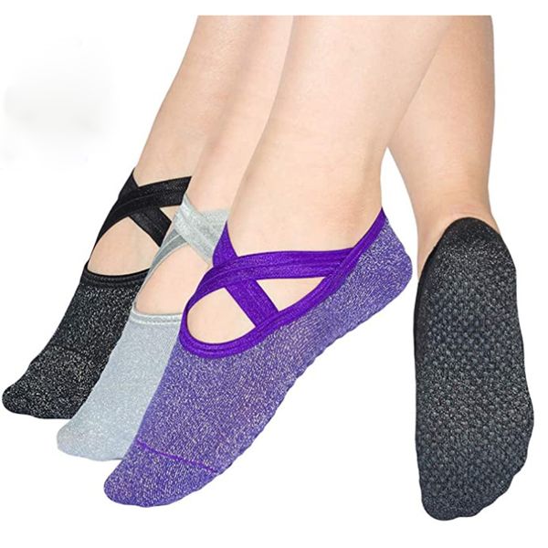 

yoga socks for women non slip pilates socks with grips pure barre for ballet dance barefoot workout, Black