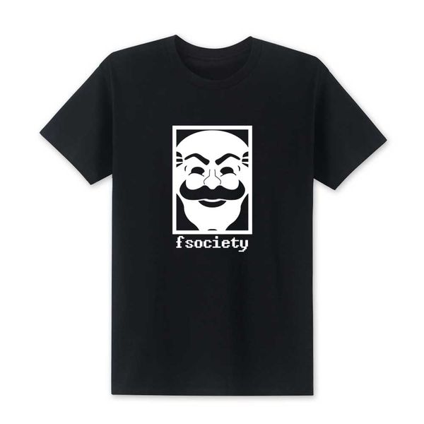 

2020 new mr robot t shirts men fashion fsociety mask printed t-shirt summer short sleeve cotton tv show robot logo men tees