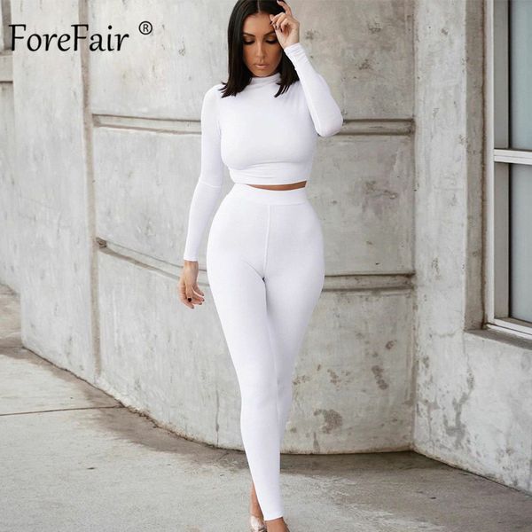 

forefair women fitness 2 pieces long sleeve crop jumper bodycon solid sports long pants basic rib-knitted winter clothes x0923, Gray