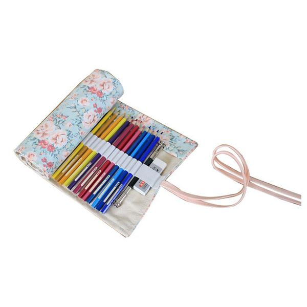 

canvas pencil wrap, pencils roll pouch case hold for 48 colored pencils are not included-countryside,48 holes