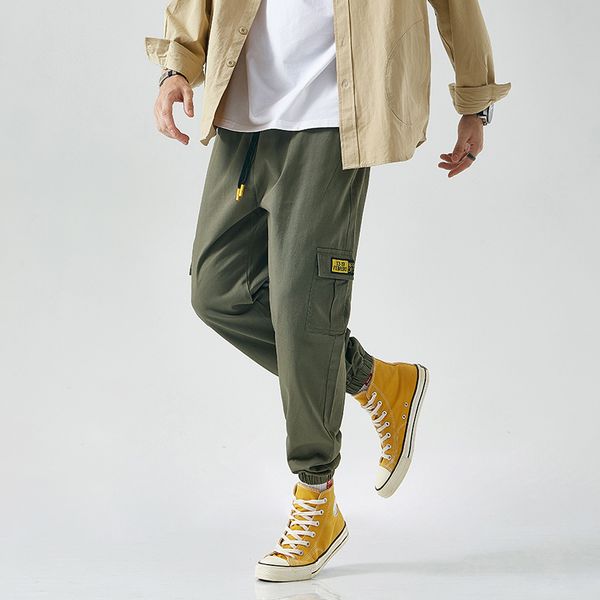 

men's pants hip hop streetwear sport 2021 spring autumn harem rock cargo pocket fashions joggers casual skateboard trousers, Black
