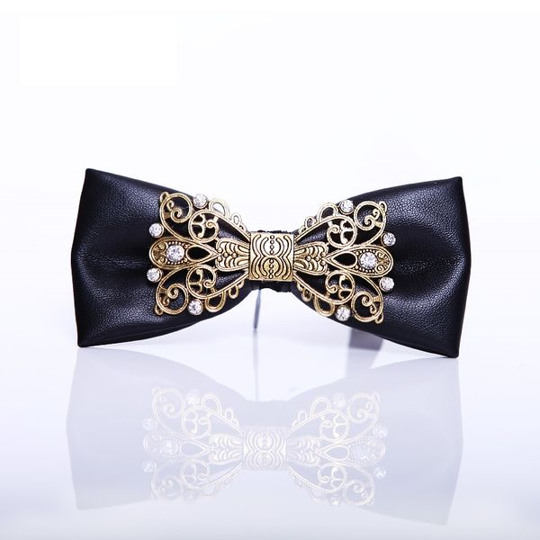 

2020 new fashion pu leather bow ties for men designers brand tie noble diamond metal inlaid luxury wedding bowtie, Black;gray