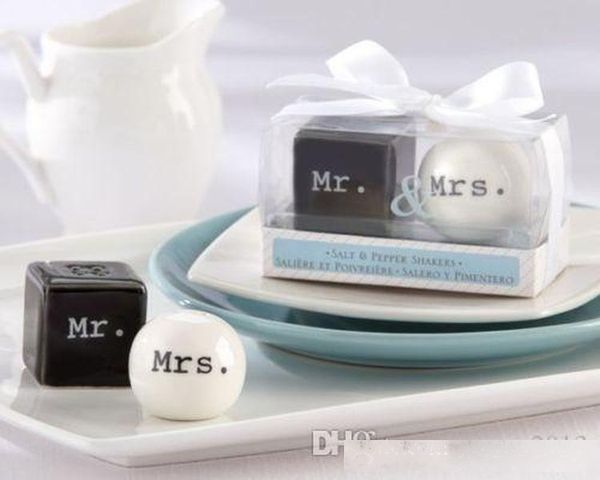 

cube cylinder ceramic mr. mrs. salt and pepper shakers white black shaker kitchen tools party favors wedding favor gift 10sets(2pcs/set