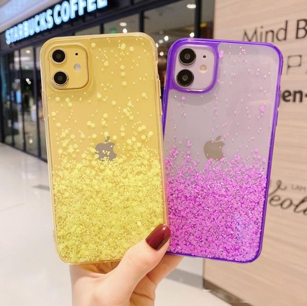 

luxury shining glitter powder phone case for iphone 11 pro x xr xs max 8 7 plus transparent soft tpu shockproof bling back cover
