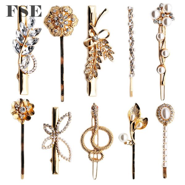 

wholesale multi styles rhinestone&pearl hairpin clip hair&head jewelry women girl hair accessories hair band gold hair clip, Golden;silver